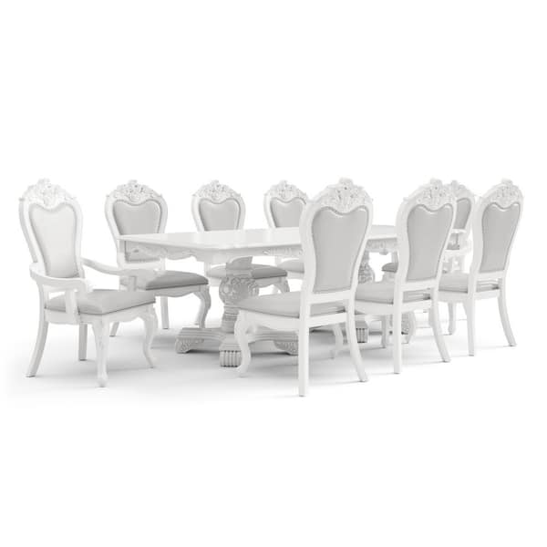 Divino 9-Piece Rectangular White Extendable Wood Top Dining Room Set (Seats 8)