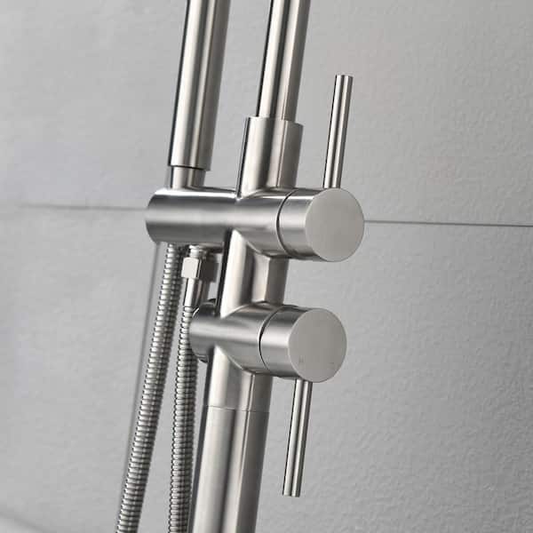 2-Handle Freestanding Tub Faucet with Hand Shower in Brushed Nickel