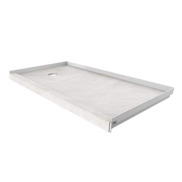 FlexStone 32 in. L x 60 in. W Single Threshold Alcove Shower Pan Base with Left Hand Drain in Dune