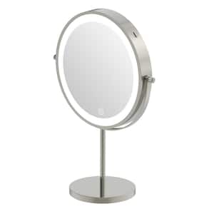 8 in. W x 8 in. H Round Magnifying Lighted Tabletop Mirror Makeup Mirror in Nickel