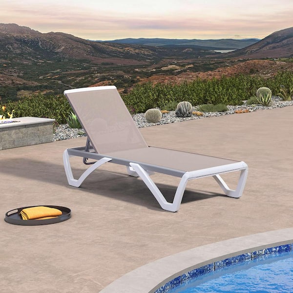 PURPLE LEAF Patio Chair Set Plastic Outdoor Chaise Lounge Chairs for Outside Beach in-Pool Lawn Poolside, Beige