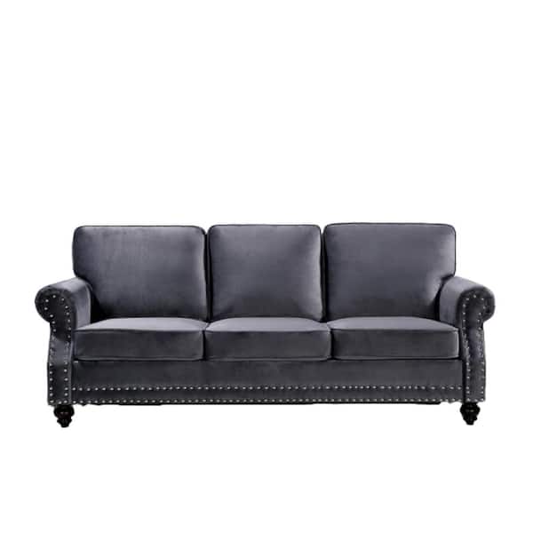 US Pride Furniture Ramos Gray Nailhead Velvet Sofa