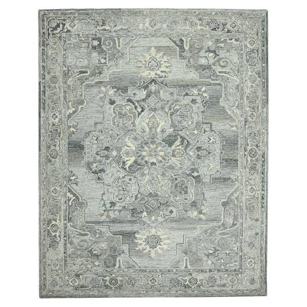 2 ft. x 3 ft. Gray Ivory And Light Blue Wool Oriental Hand Tufted Area Rug