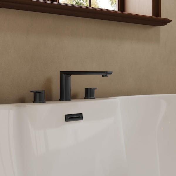 2-Handle Deck-Mounted Low Arc Roman Tub 1-Spray Tub and Shower Faucet 2.8 GPM in Matte Black Spot Resist Valve Included
