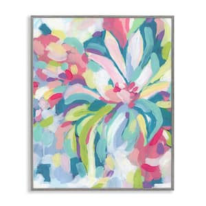 Modern Bold Flower Strokes by June Erica Vess Gray Framed Abstract Giclee Art Print 14 in. x 11 in.
