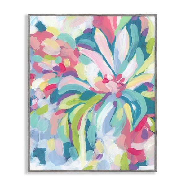 Stupell Industries Modern Bold Flower Strokes by June Erica Vess Gray Framed Abstract Giclee Art Print 30 in. x 24 in.