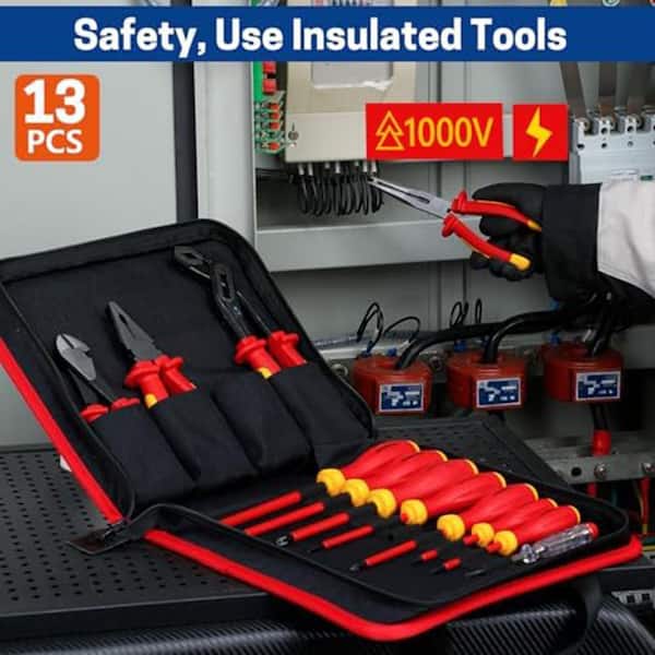 Lukyamzn Insulated Electricians Hand Tool Set with 7 Screwdrivers