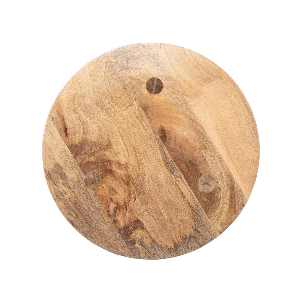 Warm Natural Wood Round Accent Table with Sculpted Legs