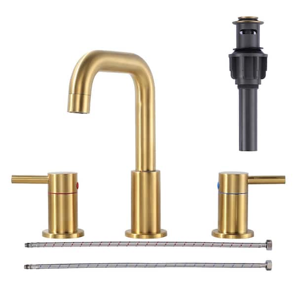 8 in. Widespread Double Handle Bathroom Faucet with Pop-up Drain in Gold