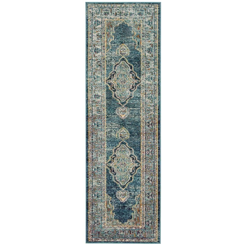 SAFAVIEH Crystal Blue/Yellow 2 ft. x 7 ft. Border Runner Rug CRS500M-27 ...