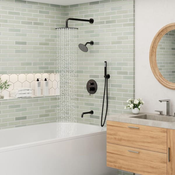 4 Spray Settings 10 in. Wall Mounted Fixed and Handheld Shower Head 1.8 GPM in Matte Black
