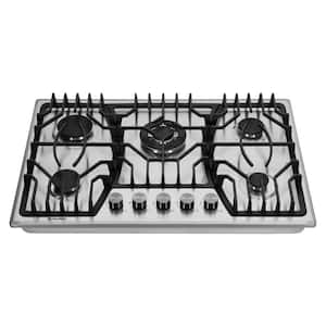 30 in. Solid Disk Gas Cooktop with Griddle, 5-Burner Built-in Stainless Steel, with Cast Iron Griddle