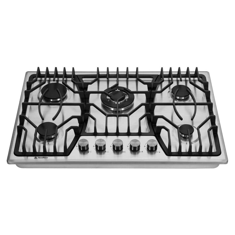 JEREMY CASS 30 in. Solid Disk Gas Cooktop with Griddle, 5-Burner Built-in Stainless Steel, with Cast Iron Griddle