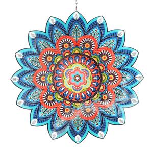 12 in. Laser Cut Colorful Mandala with Beaded Details, Metal Spinner