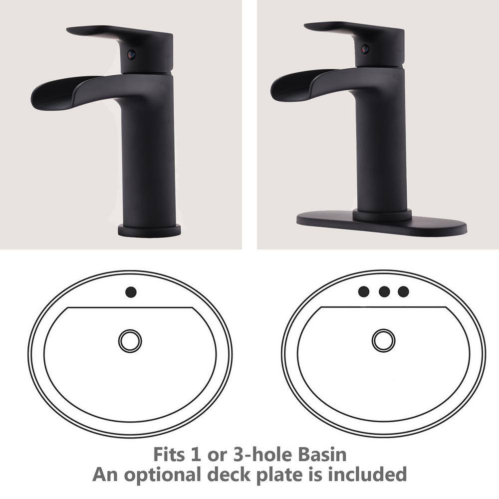 Matte Black Brass Single Handle Waterfall Bathroom Faucet
