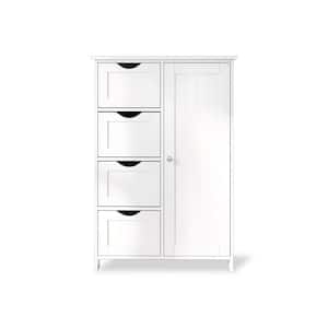 23.60 in. W x 12.00 in. D x 32.00 in. H Wooden White Linen Cabinet Storage Cabinet with 4-Drawers and a Cupboard
