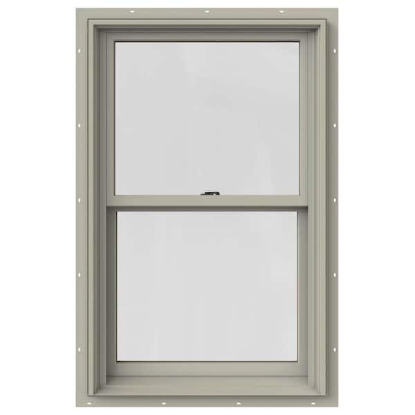 JELD-WEN 25.375 in. x 40 in. W-2500 Series Desert Sand Painted Clad Wood Double Hung Window w/ Natural Interior and Screen