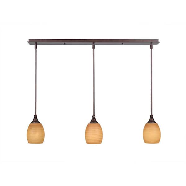 Unbranded Livingston 100-Watt 3 Light Bronze, Linear Pendant Light with 5 in. Cayenne Linen Glass Shades No Bulbs Included