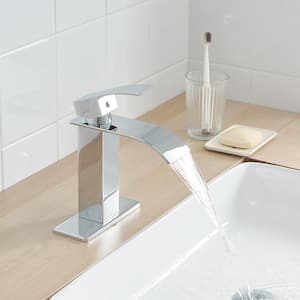 Waterfall Single Hole Single-Handle Low-Arc Bathroom Faucet With Pop-up Drain Assembly in Polished Chrome