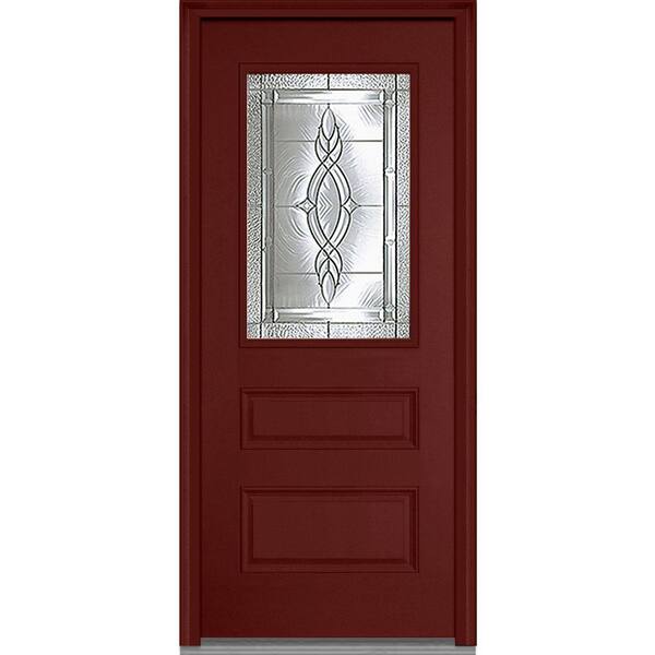 MMI Door 36 in. x 80 in. Brentwood Left-Hand 1/2 Lite Horizontal 2-Panel Classic Painted Fiberglass Smooth Prehung Front Door