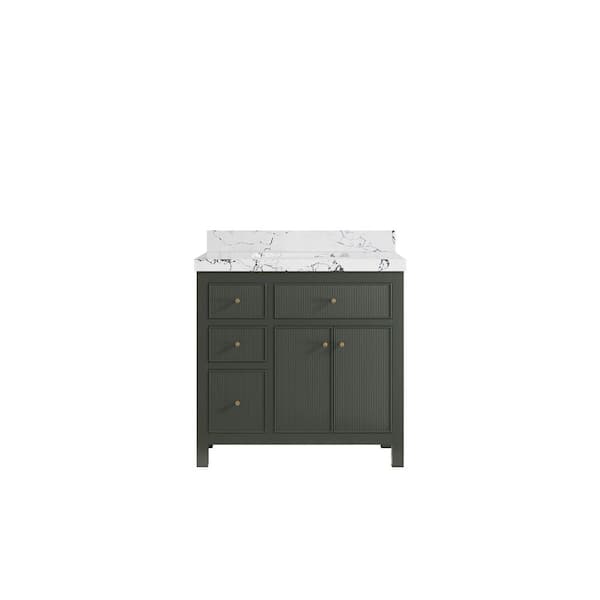 Willow Collections Sonoma 36 in. W x 22 in.  D x 36 in. H Single Sink Bath Vanity in Pewter Green with 2 in. Viola Night qt. Top