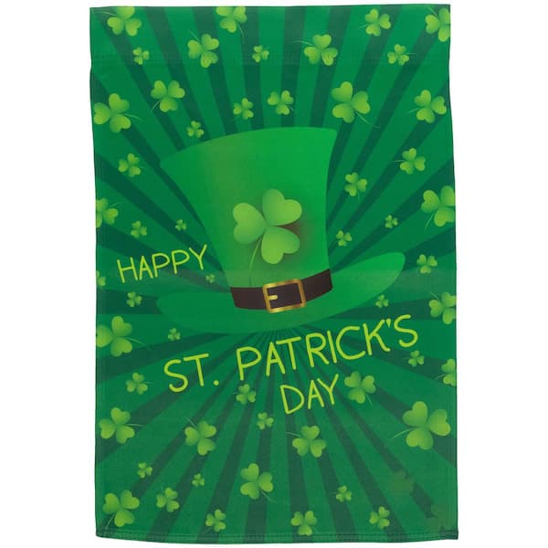 Leprechaun Hat "Happy St. Patrick's Day" Shamrocks Outdoor Garden Flag 18 in. x 12.5 in.