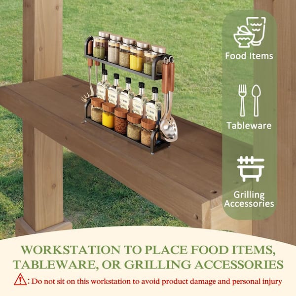 8 ft. W x 5 ft. D Wooden Grill Gazebo Outdoor with Steel Roof