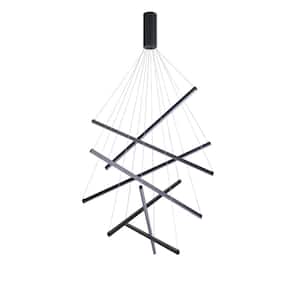 Modern 100-Watt 7-Light Integrated LED Black Sputnik Modern Linear Chandelier Hanging Lights