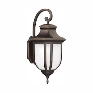 Childress 1-Light Antique Bronze Outdoor 14.625 in. Wall Lantern Sconce with LED Bulb