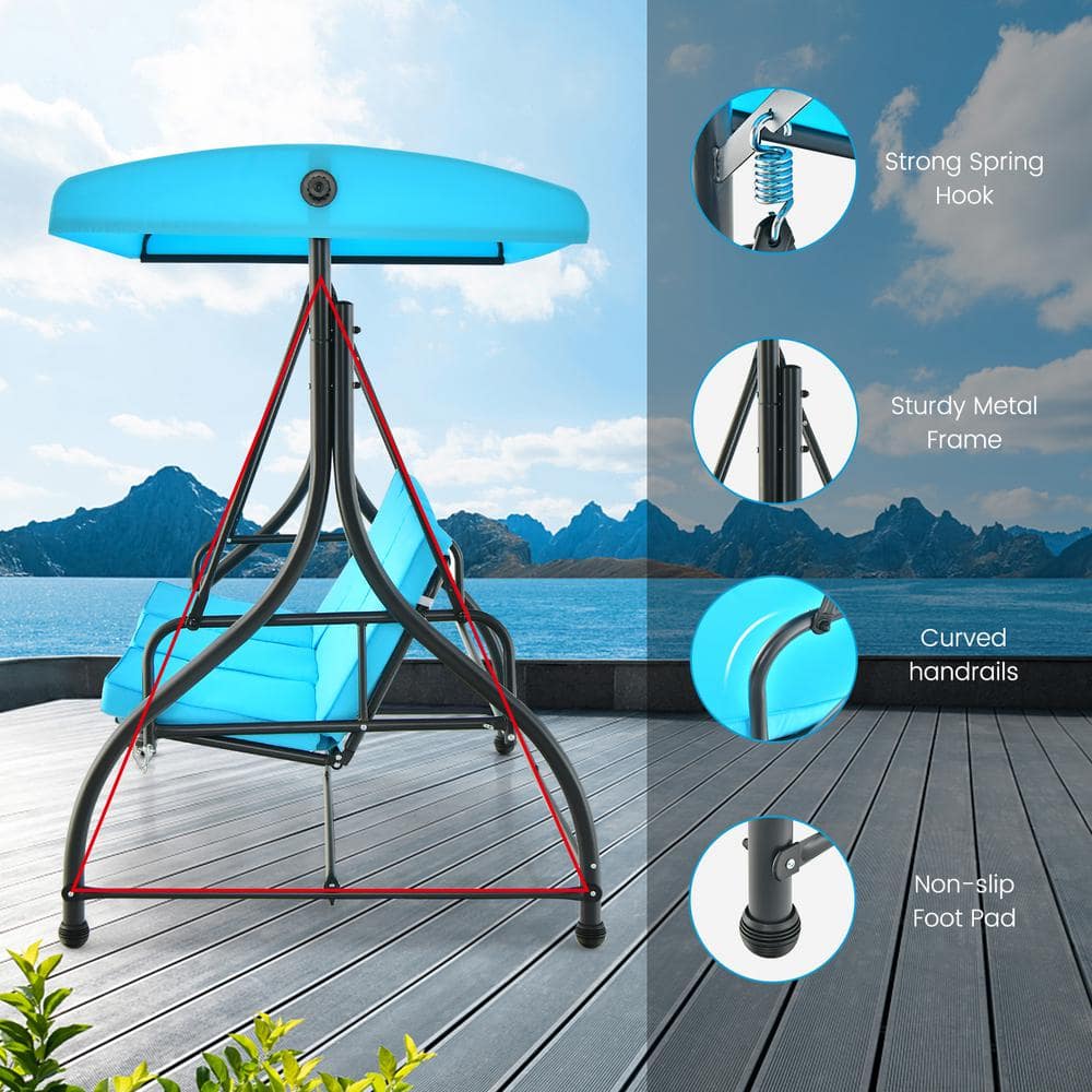 Sky Blue 3-Seat Outdoor Swing with Adjustable Canopy