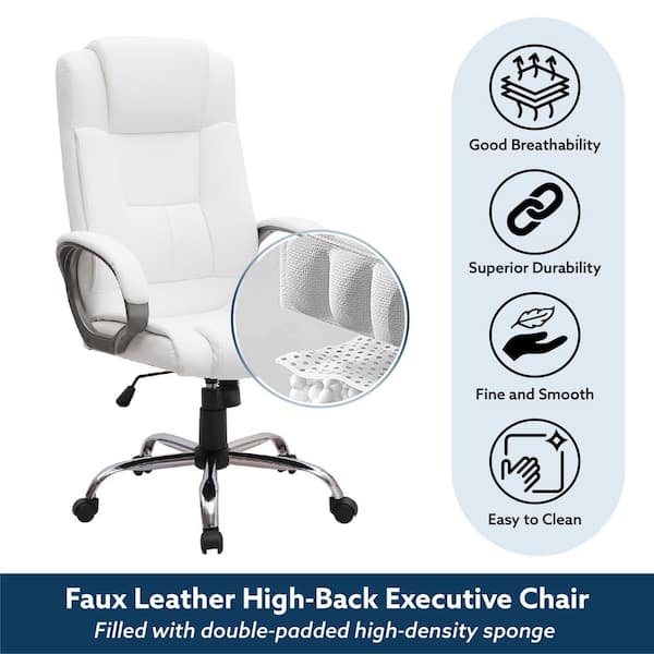 HOMESTOCK White High Back Executive Premium Faux Leather Office Chair with  Back Support, Armrest and Lumbar Support 99324 - The Home Depot
