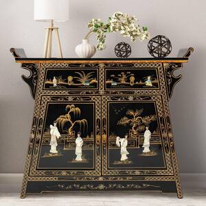 Black Lacquer Royal Ladies Altar Accent Cabinet