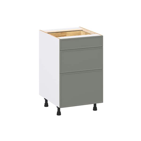 J COLLECTION Fairview 21 in. W x 24 in. D x 34.5 in. H Assembled Slim Shaker Drawer Base Kitchen Cabinet in Moss Green with 3-Drawers