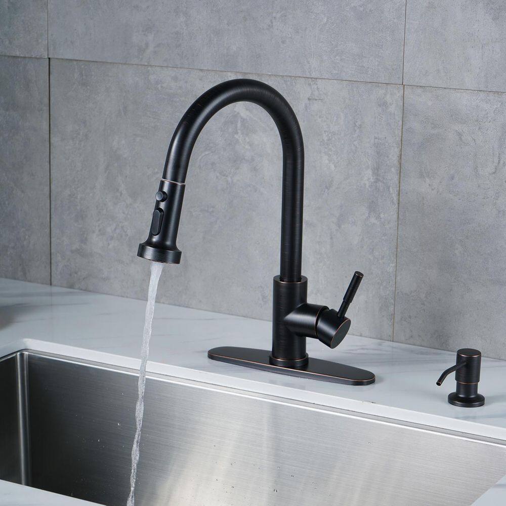 Oil Rubbed Bronze Pull Down Kitchen Faucet with Soap Dispenser