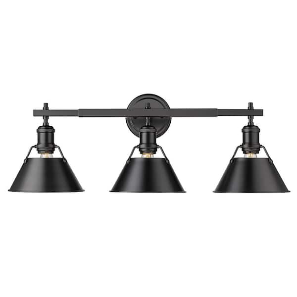 Golden Lighting Orwell 4.875 in. 3-Light Black Vanity Light with Black Shade