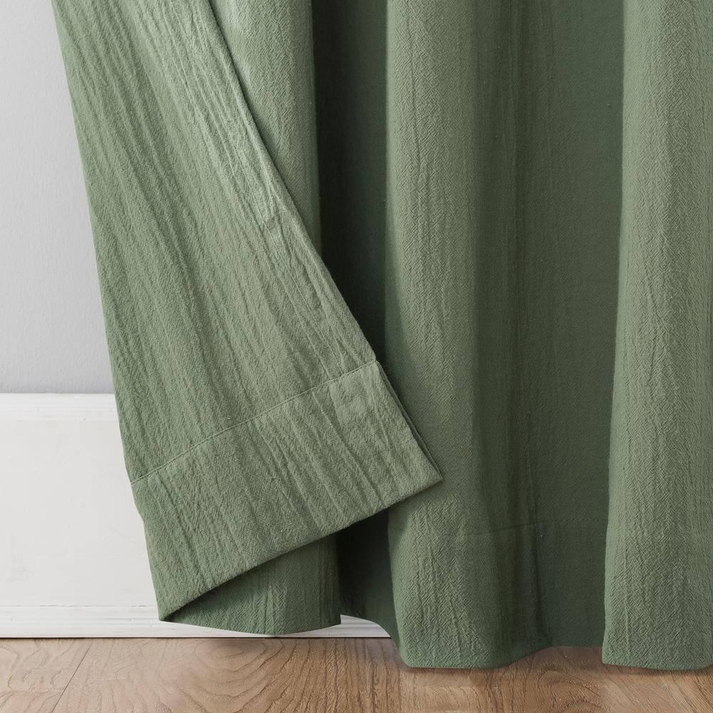 Moss Green Cotton Twist Tab Light-Filtering Curtain Panel 52" x 84"