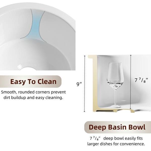 Oslo 18.5 In. Drop-In/Undermount Round Single Bowl In White Fireclay Kitchen Sink With Bottom Grid And Basket Strainer
