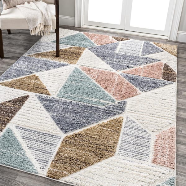 JONATHAN Y Aileen Multi 8 ft. x 10 ft. Geometric Scandi Colorblock Carved Area Rug