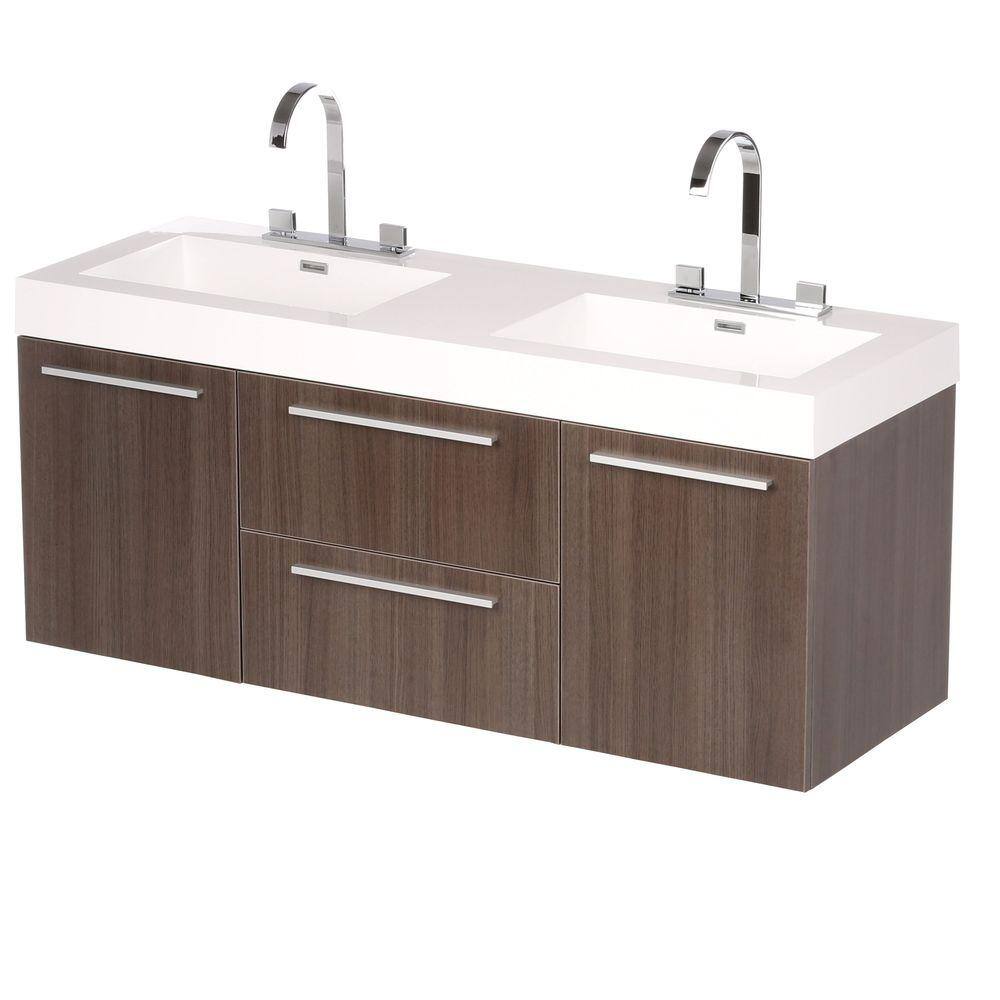 Sleek 54" Gray Oak Double Sink Wall-Mount Vanity Set with Acrylic Top