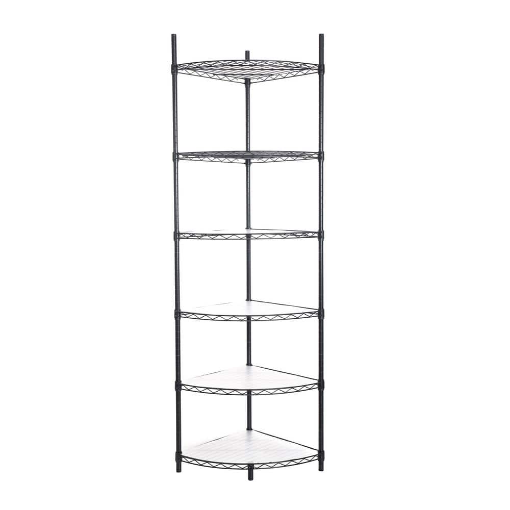 Black Adjustable 6-Tier Corner Wire Shelf Rack