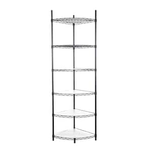 6 Tier Corner Wire Shelf Rack, Adjustable Metal Heavy Duty Free Standing for Bathroom, Living Room, Kitchen-Black