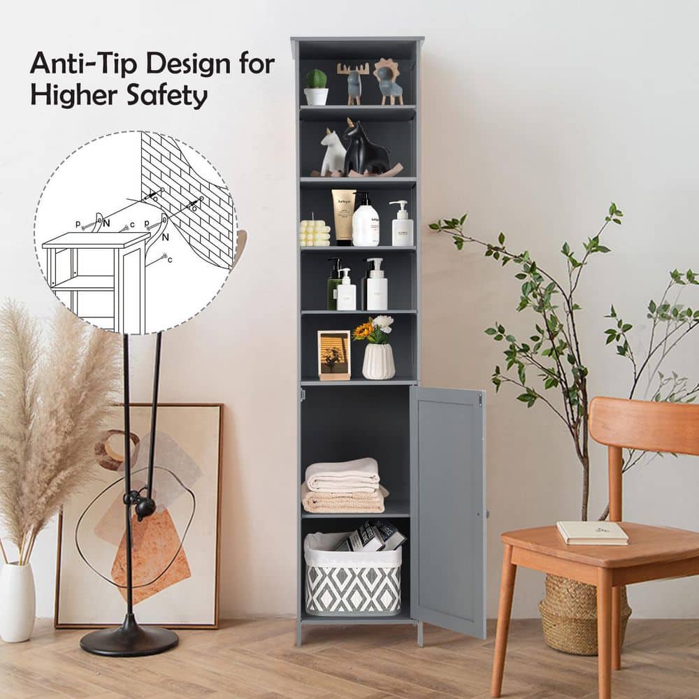 Gray Tall MDF Living Room Cabinet with Adjustable Shelving