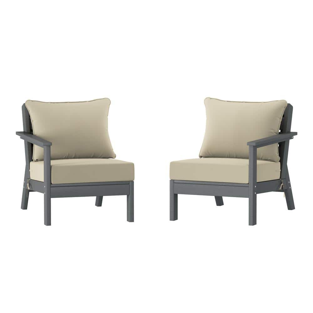 Birchwood Gray Arrangeable Outdoor Patio 2-Piece Deep Seating HDPE Loveseat Arm Chair Set with Beige Cushions price history on PriceWatchPro
