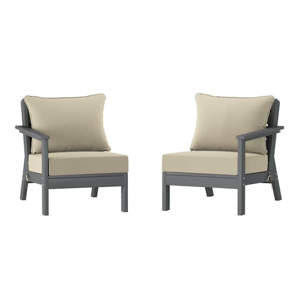 WESTIN OUTDOOR Birchwood Gray Arrangeable Outdoor Patio 2-Piece Deep Seating HDPE Loveseat Arm Chair Set with Beige Cushions