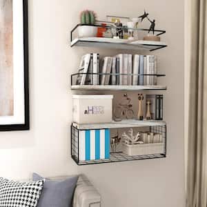 5.9 in. x 15.75 in. x 5.5 in. Wood Decorative Wall Shelf Wall Mounted with Storage Basket