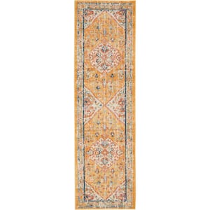 Passion Ivory/Yellow 2 ft. x 8 ft. Persian Medallion Transitional Kitchen Runner Area Rug