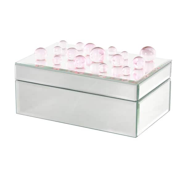 Litton Lane Silver Glass Mirrored Jewelry Box with Pink Bubble Textured Balls