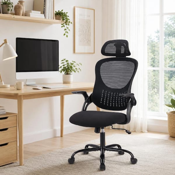Black Office Chair High Back Ergonomic Mesh Desk Chair with Padding Armrest and Adjustable Headrest