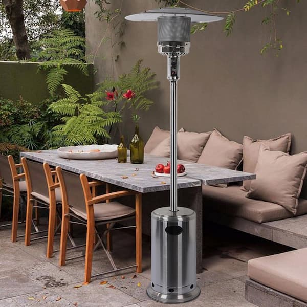 89 in. Outdoor Freestanding 47,000 BTU Floor Standing Patio Heater with Wheels, Silver Stainless Steel