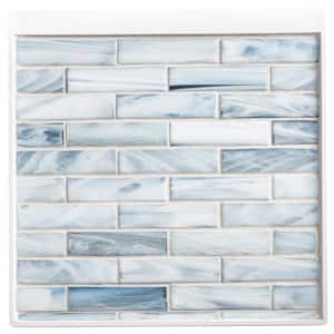Dorian Calcite Light Blue/Dark Blue 12 in. x 12-7/8 in. Smooth Glass Brick Joint Mosaic Tile (10.7 sq. ft./Case)